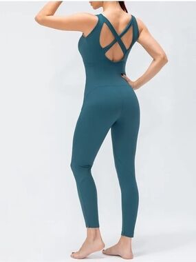 Women's Teal Cross-Back Jumpsuit Yoga